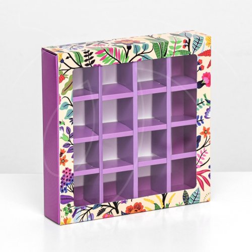 Коробка на 16 конфет с окном "Джунгли" 17,7х17,7х3,8 см 9803625