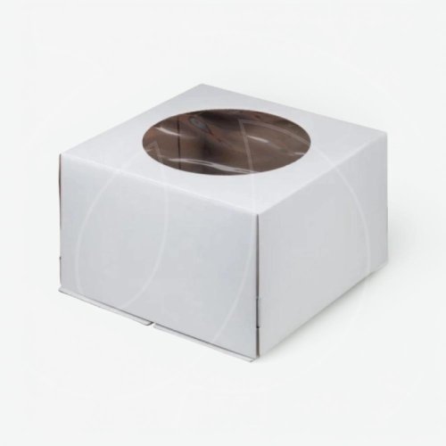 Коробка для торта с круглым окном белая 24х24х24 см 018800