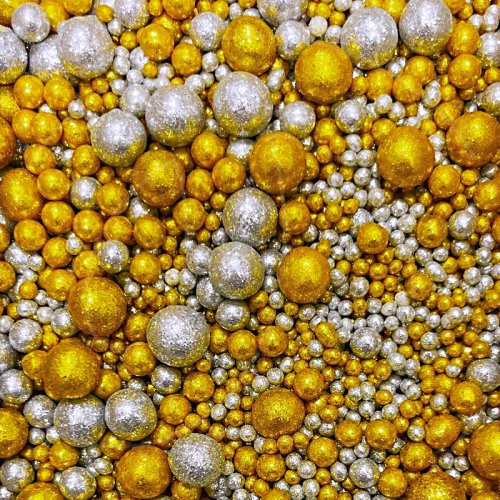 Посыпка кондитерская из дутого риса жемчуг "Серебряно-золотой микс" 50 г 708