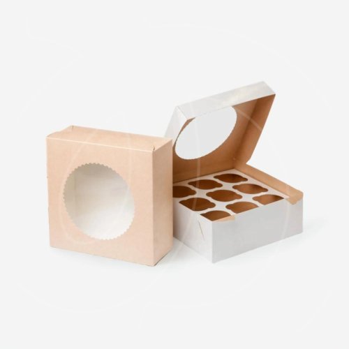 Коробка на 9 капкейков с окном крафт/белая OSQ MUF 9