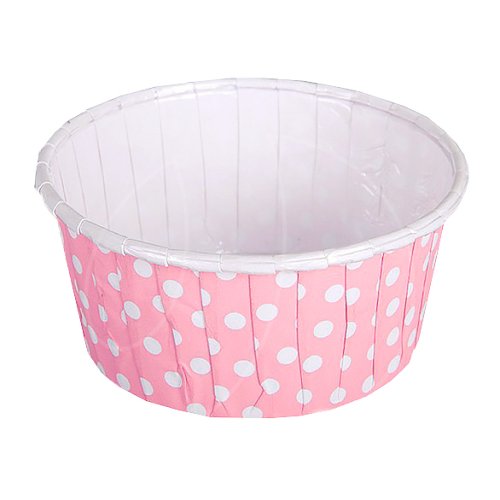 Капсула бумажная с подворотом Светло-розовая в горошек (с ламинацией) D50 H40 100 шт ForG MUFFIN PRO Pp/W 50*40 C, б-27