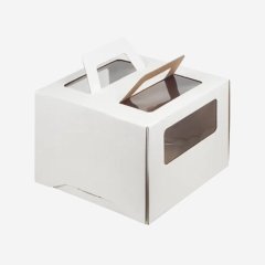 Коробка для торта с окном и ручкой белая 30х30х22 см 019030