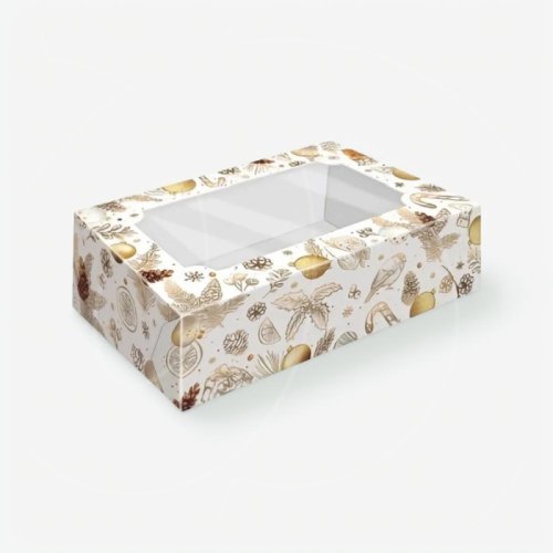 Коробка для зефира с окном "Золотой Новый Год" 25х15х7 см КУ-614