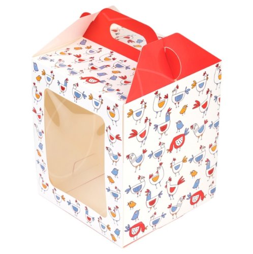 Коробка для кулича с фронтальной загрузкой "Птички" 15х15х18 см КУ-774