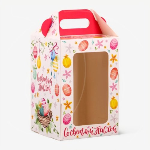 Коробка для торта/кулича с окном "Светлой Пасхи" 10х10х15 см КУ-00949