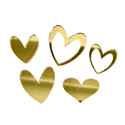 Набор топперов декоративных акриловых "Сердечки" Золото 5 шт 36360