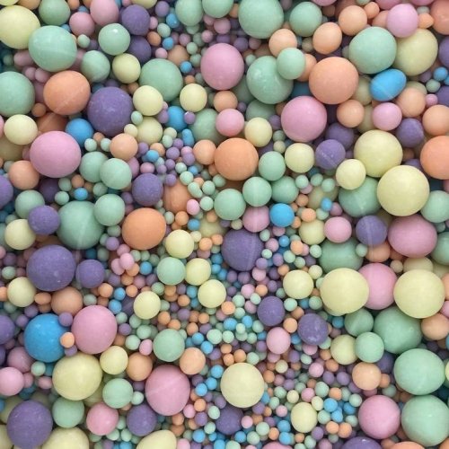 Посыпка кондитерская из дутого риса жемчуг матовый "Оранжево-зелёно-голубой микс" 50 г 088м