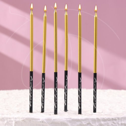 Свечи декоративные Золото с чёрным 14,5 см 6 шт 5122210