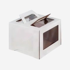 Коробка для торта с окном и ручками белая 22х22х15 см 9095456