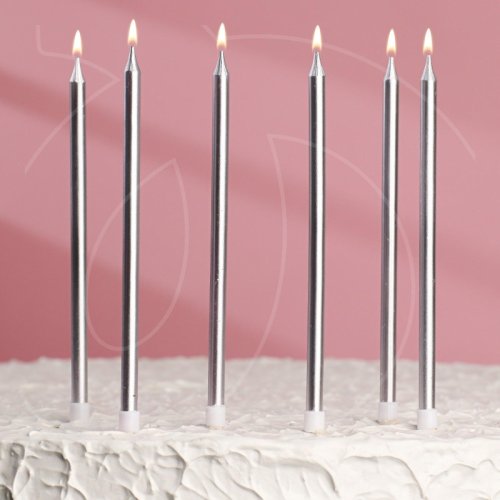 Свечи декоративные Серебристые гладкие 13 см 6 шт 4710821