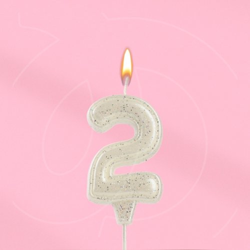 Свеча декоративная Цифра "2" Жемчужный перламутр с блёстками 10870117