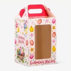 Коробка для торта/кулича с окном "Светлой Пасхи" 10х10х15 см КУ-00949