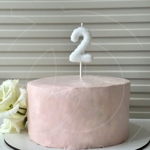 Свеча декоративная Цифра "2" Воздушный шарик Белый с блёстками 