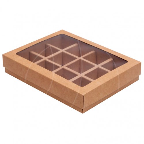 Коробка на 12 конфет с окном крафт 19х15х3,6 см КУ-176; 10470215
